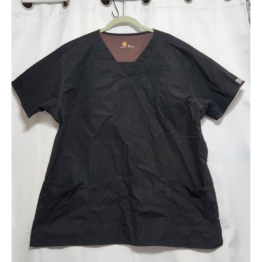 Carhartt Mens C10101 Black V-Neck Medical Scrub Top Short Sleeve 2XL lot of 2